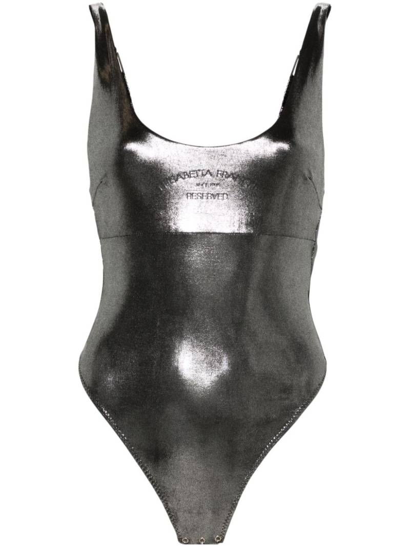 Elisabetta Franchi logo-print metallic bodysuit - Silver von Elisabetta Franchi