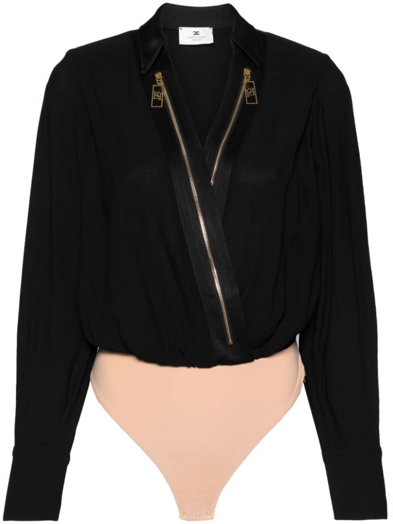 Elisabetta Franchi logo-zip detail georgette bodysuit - Black von Elisabetta Franchi