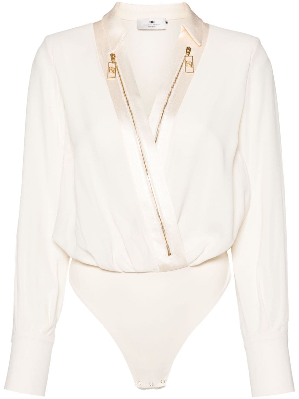 Elisabetta Franchi logo-zip detail georgette bodysuit - Neutrals von Elisabetta Franchi