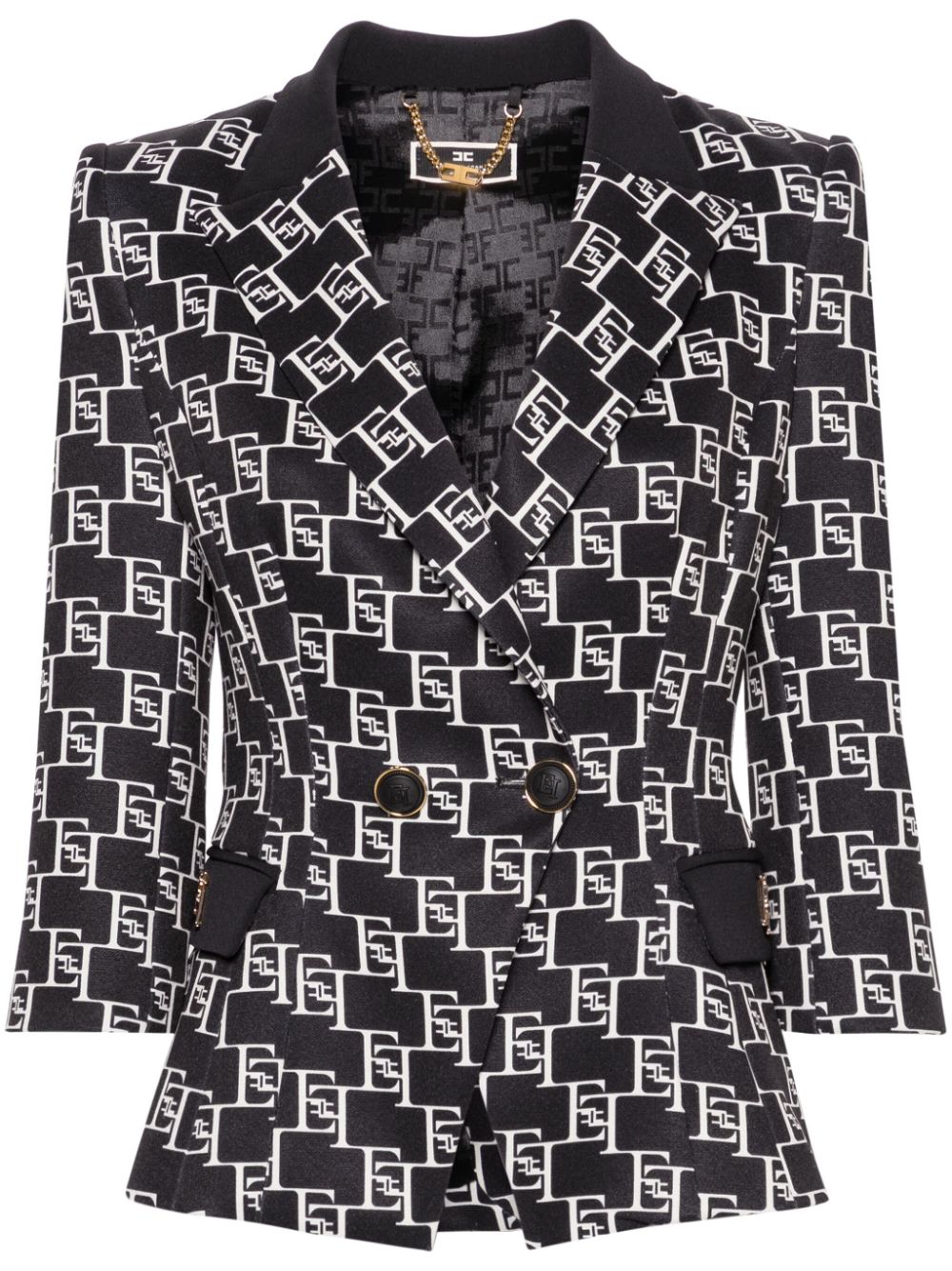 Elisabetta Franchi monogram-jacquard double-breasted blazer - Black von Elisabetta Franchi