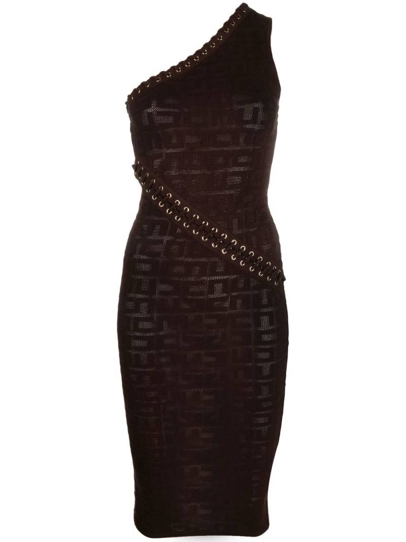 Elisabetta Franchi monogram-jacquard one-shoulder dress - Brown von Elisabetta Franchi