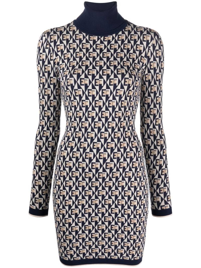 Elisabetta Franchi monogram-knit roll-neck dress - Blue von Elisabetta Franchi