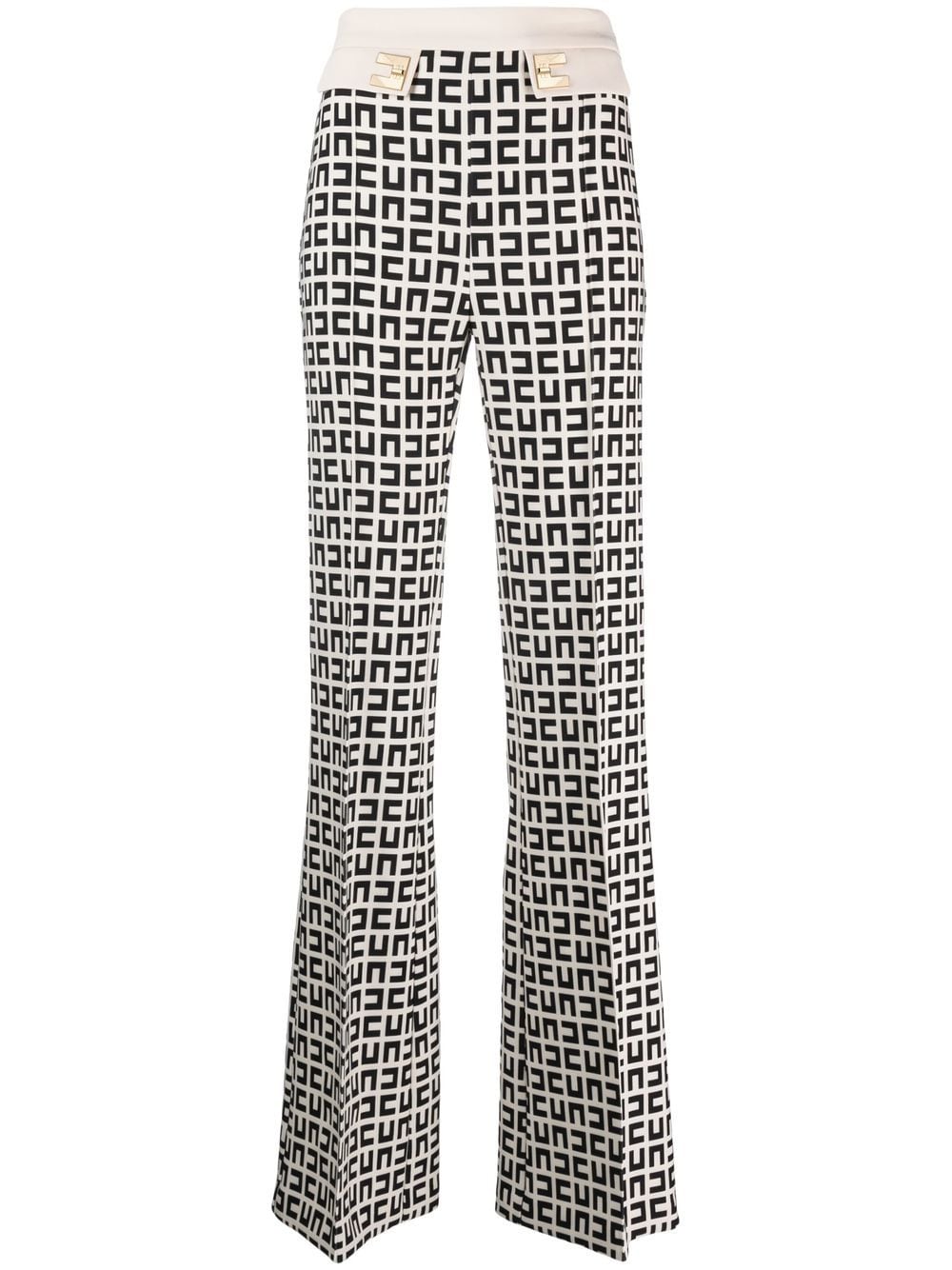 Elisabetta Franchi monogram-print flared trousers - Neutrals von Elisabetta Franchi
