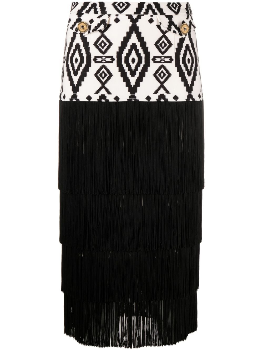 Elisabetta Franchi printed fringed midi skirt - Neutrals von Elisabetta Franchi