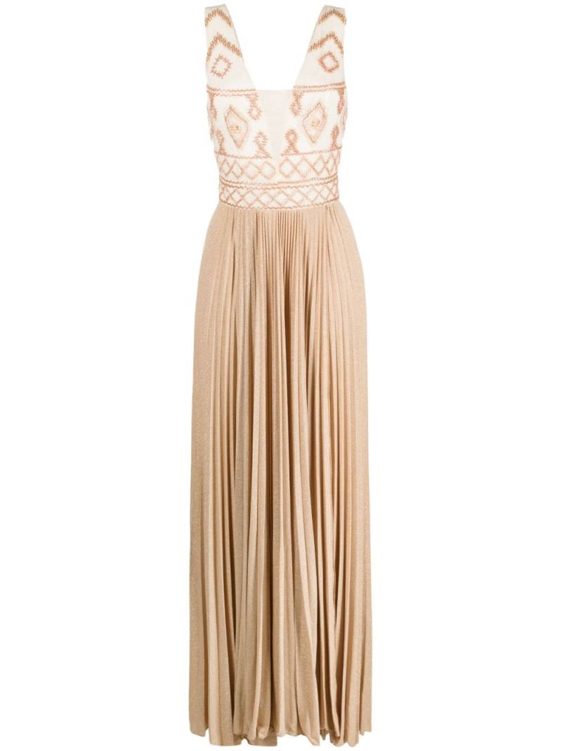 Elisabetta Franchi rhombus-embroidered V-neck gown - Neutrals von Elisabetta Franchi