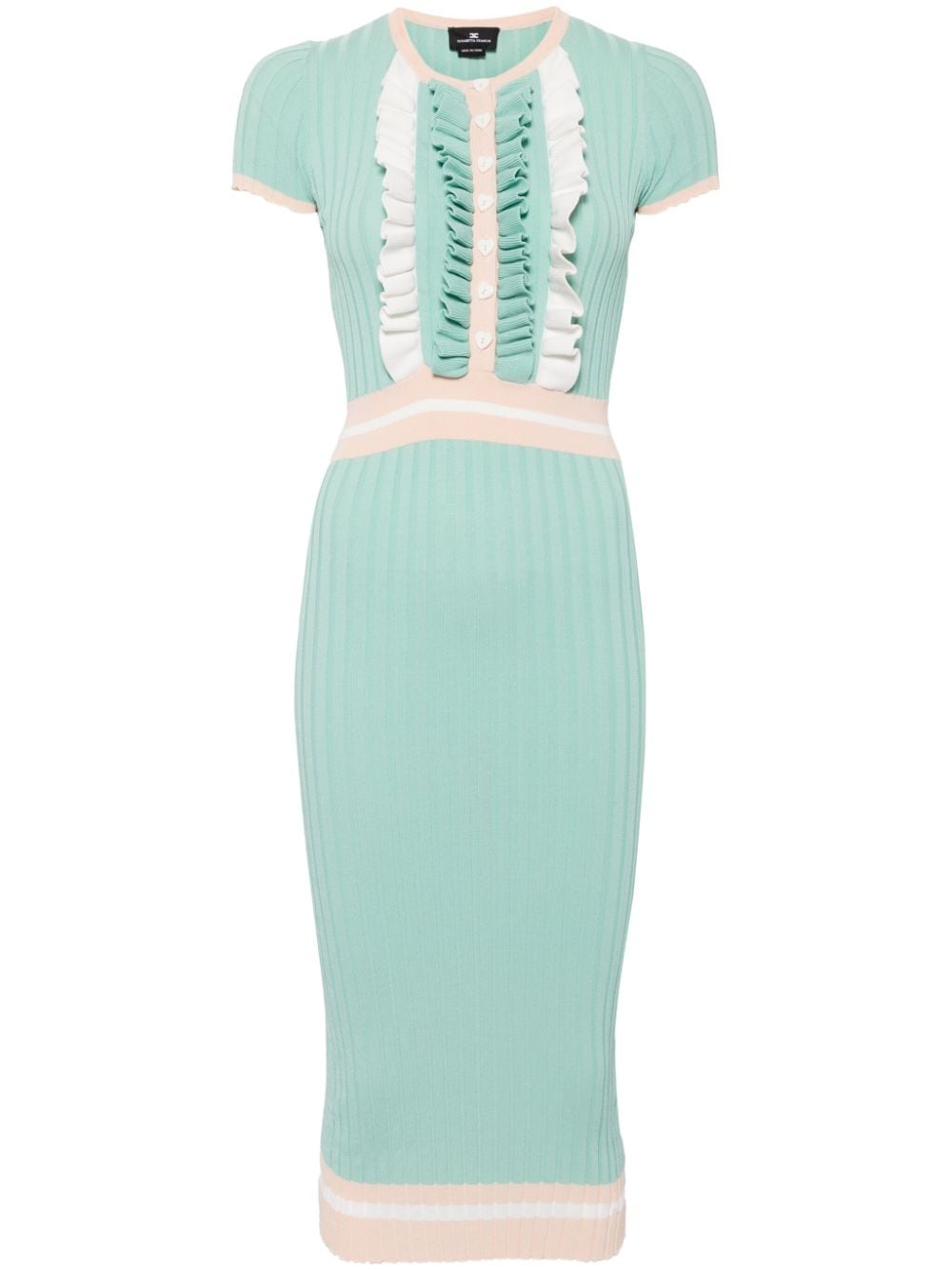 Elisabetta Franchi ruffle-detail ribbed midi dress - Blue von Elisabetta Franchi