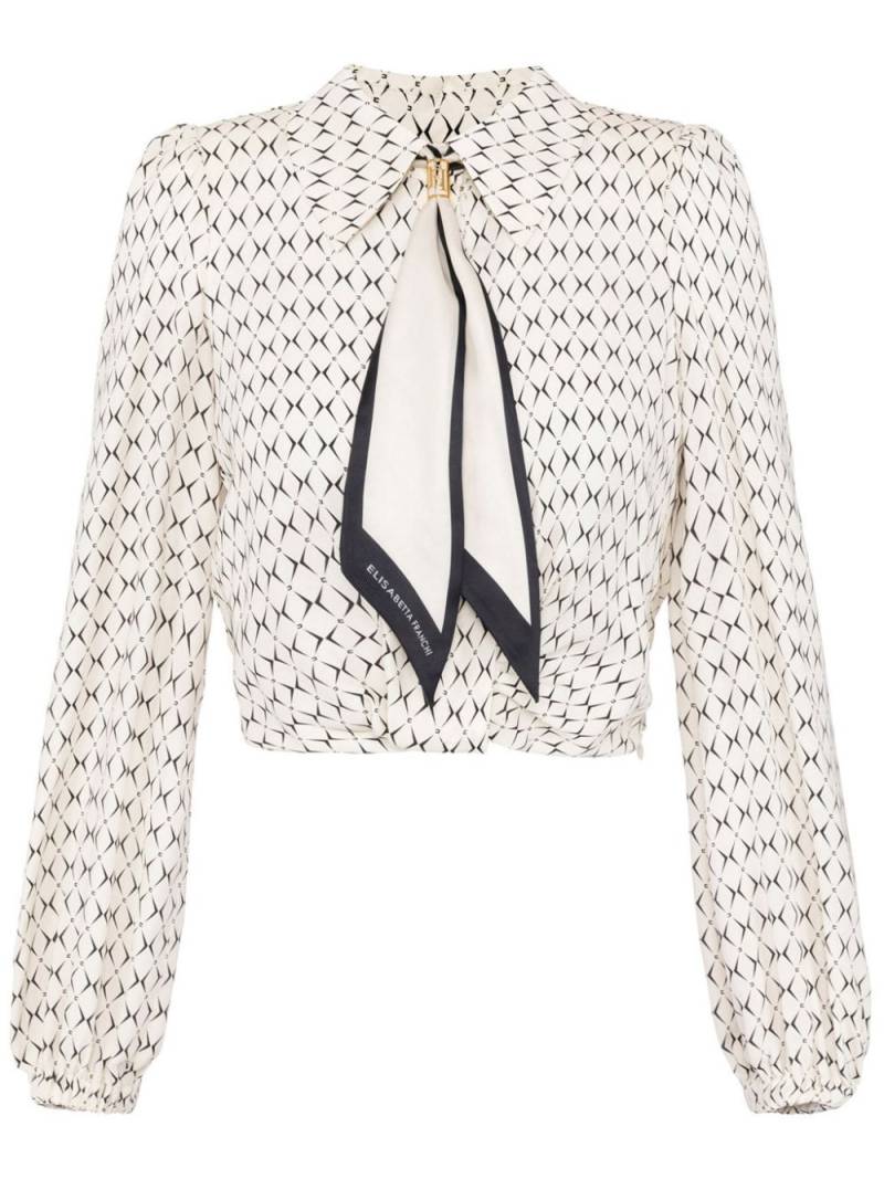 Elisabetta Franchi scarf-embellishment georgette cropped blouse - Neutrals von Elisabetta Franchi