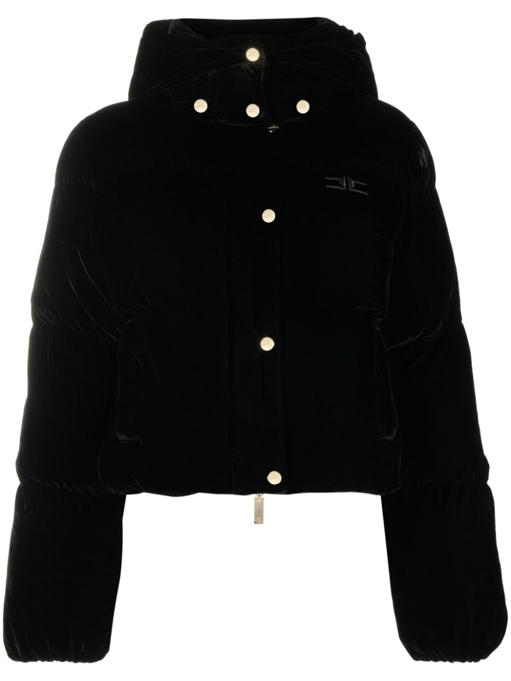 Elisabetta Franchi velvet hooded puffer jacket - Black von Elisabetta Franchi