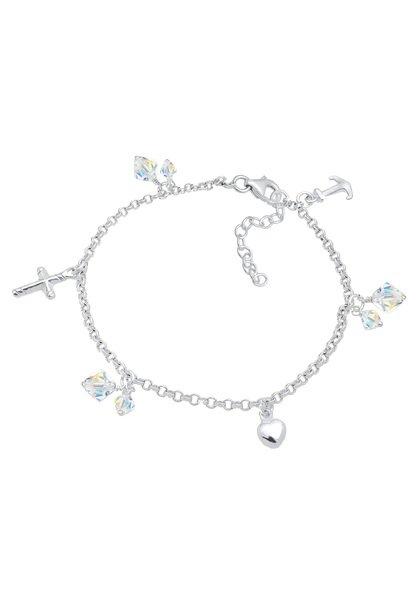 Armband Kreuz Herz Anker Kristalle Damen Silber 16cm von Elli