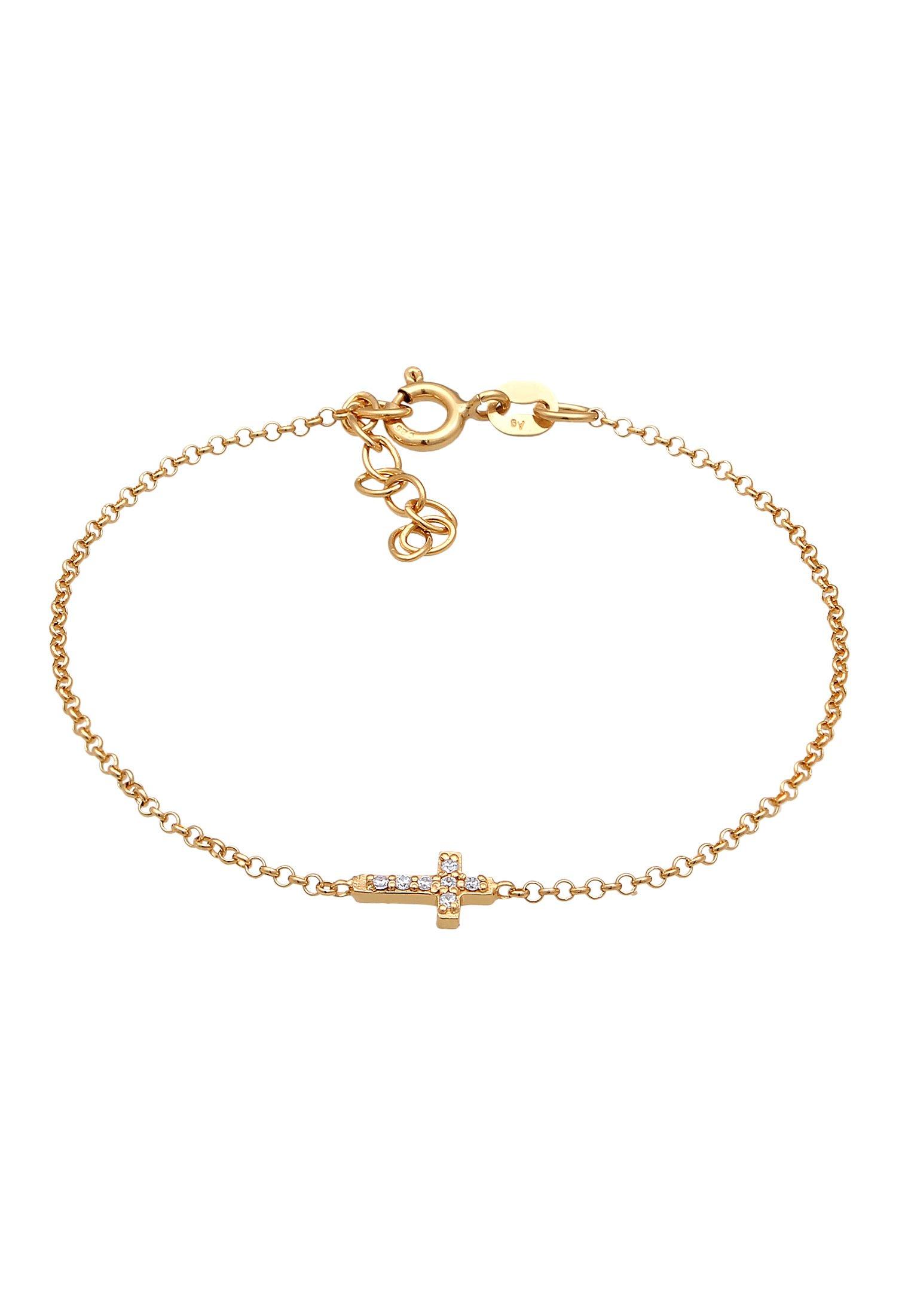 Armband Mädchen Kreuz Zirkonia Religion Unisex Gold 14cm von Elli