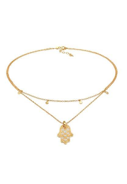 Halskette Choker Plättchen Fatimas Hand Zirkonia Damen Gold 36cm von Elli