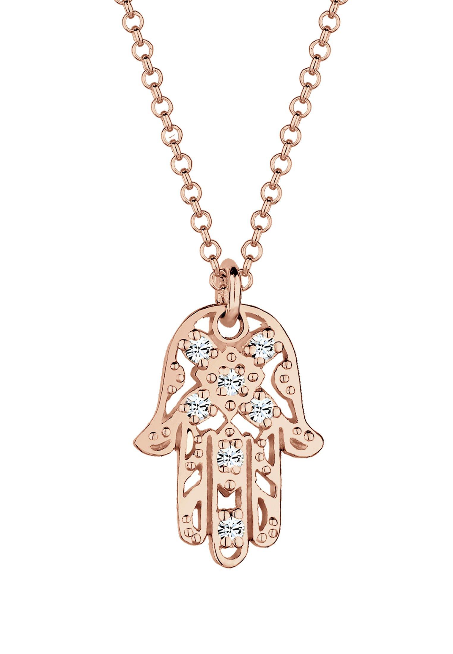 Halskette Hamsa Hand Kristalle Damen Goldrosa 45cm von Elli