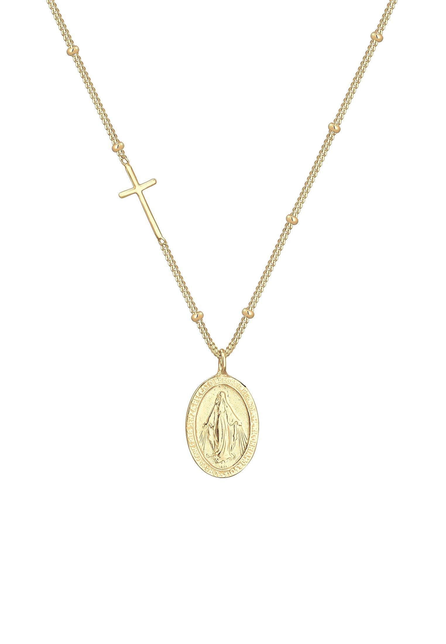 Halskette Marienbild Kreuz Anhänger Damen Gold 45cm von Elli