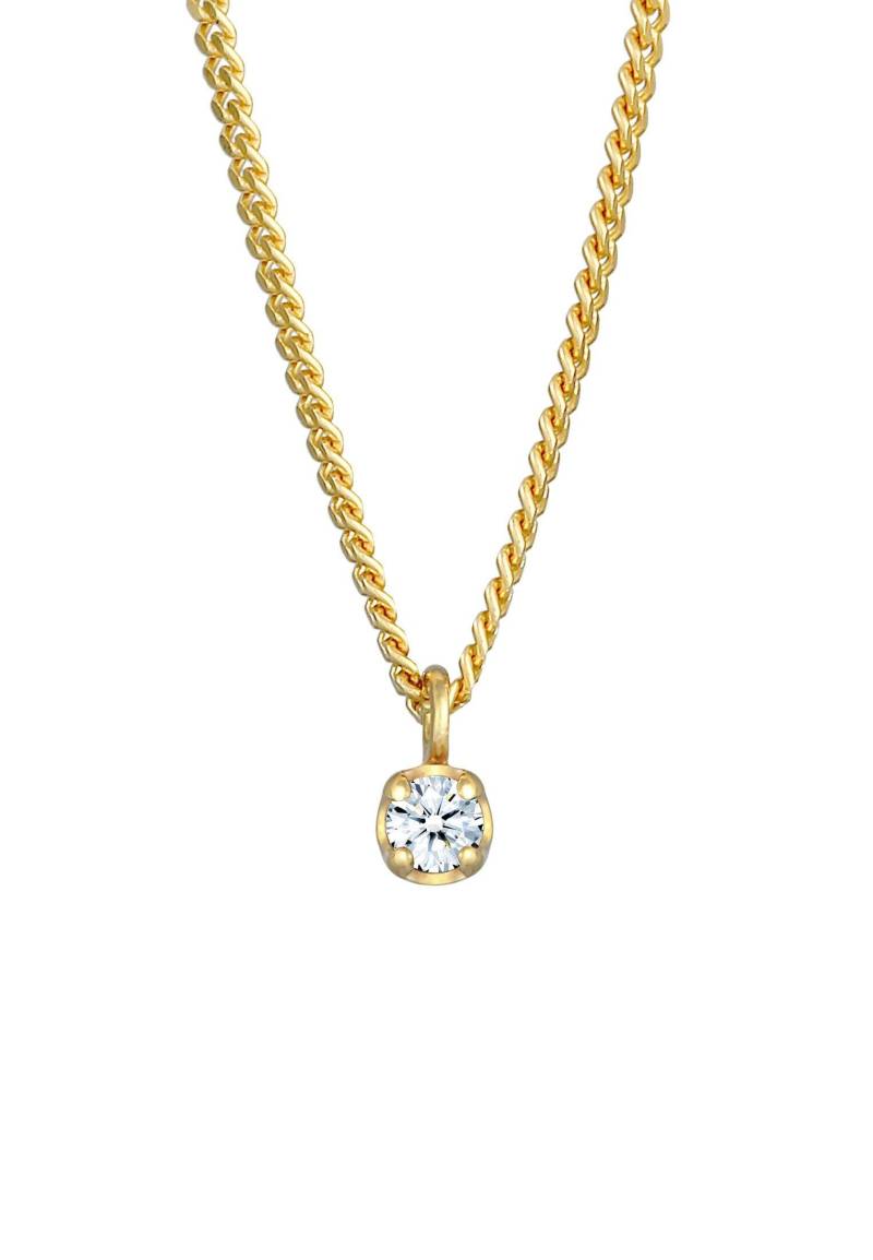 Halskette Solitär Diamant (0.03 Ct.) Elegant 375 Gelbgold Damen Gold 40cm von Elli