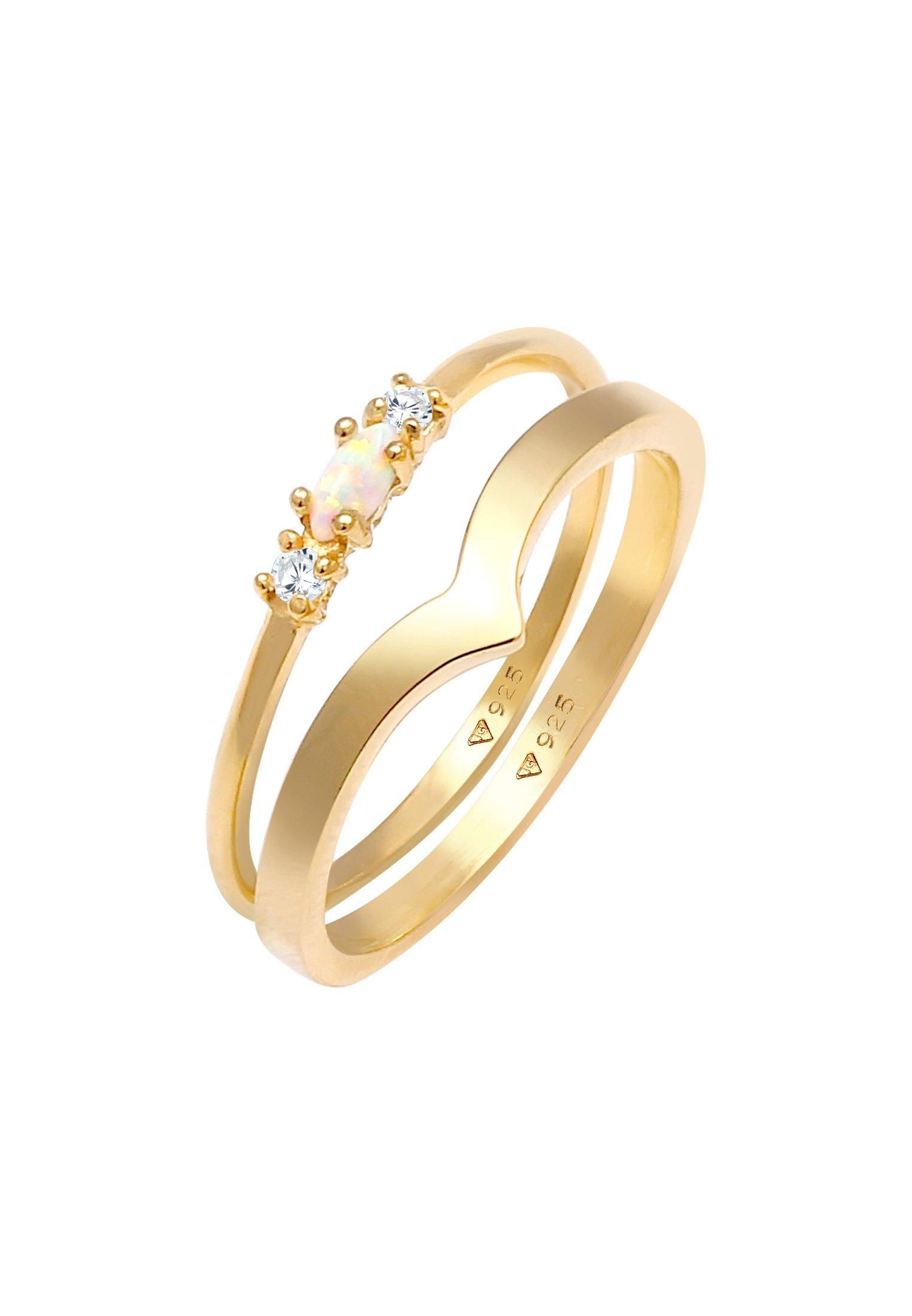 Ring 2er Set Opal Zirkonia Damen Gold 50mm von Elli