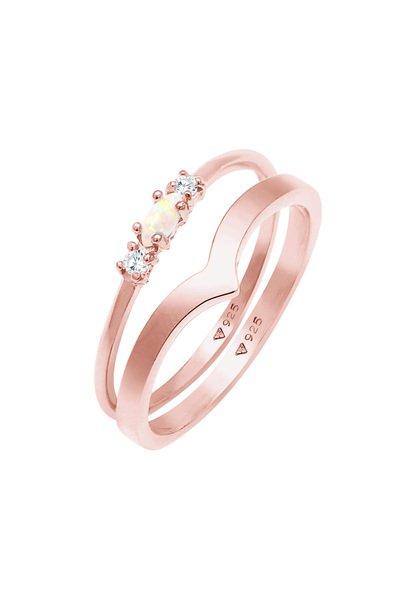 Ring 2er Set Opal Zirkonia Damen Goldrosa 54mm von Elli