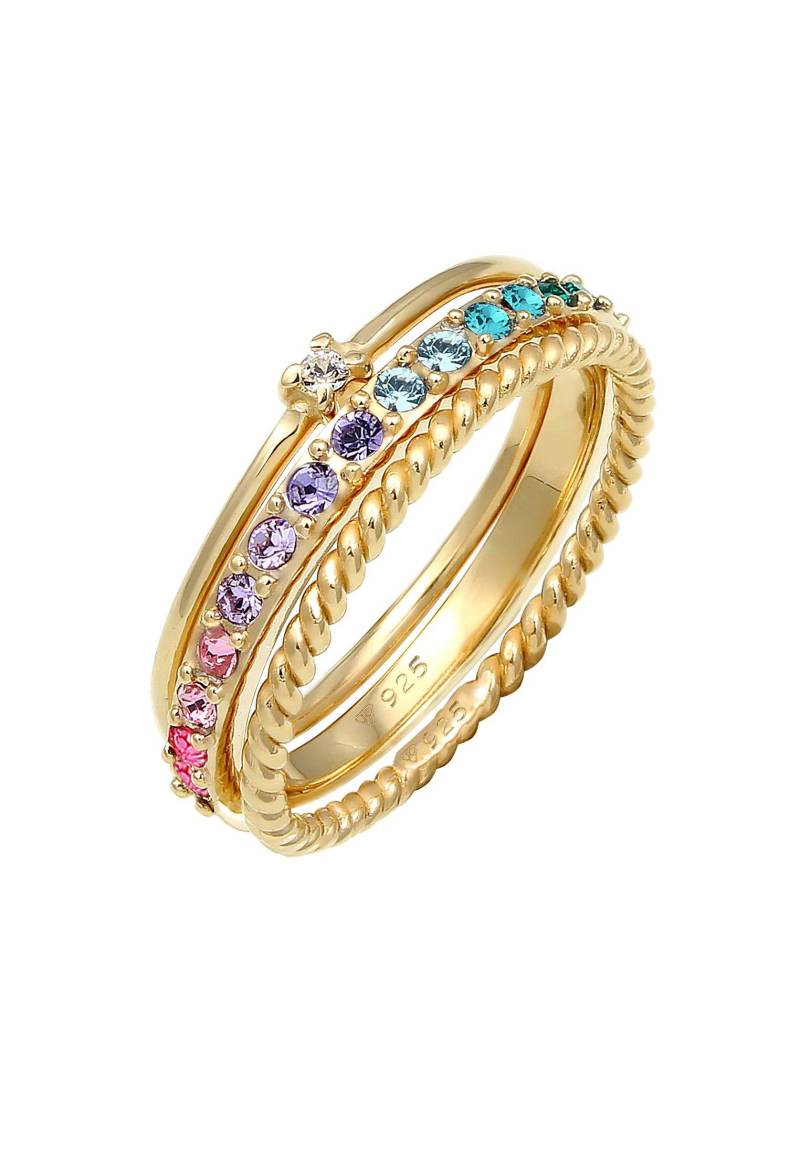 Ring 3er Set Regenbogen Kristalle Damen Gold 52mm von Elli