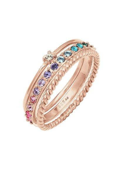 Ring 3er Set Regenbogen Kristalle Damen Goldrosa 58mm von Elli