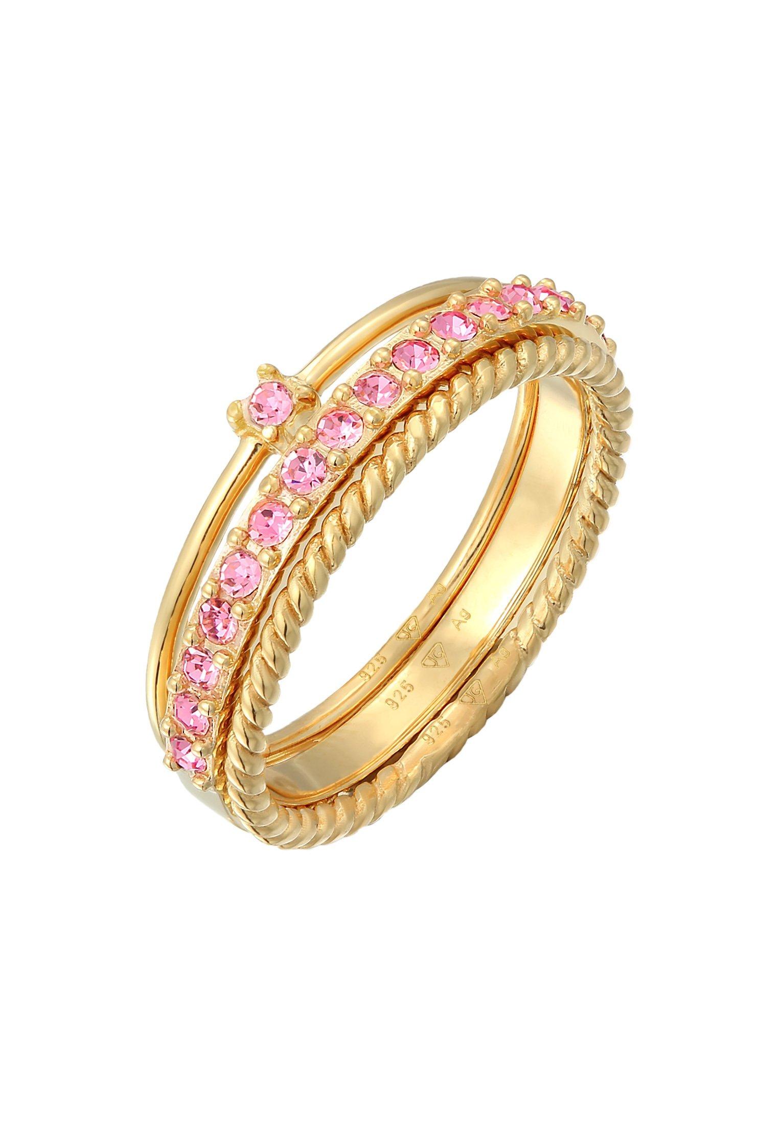 Ring 3er Set Regenbogen Kristalle Damen Rosa 52mm von Elli