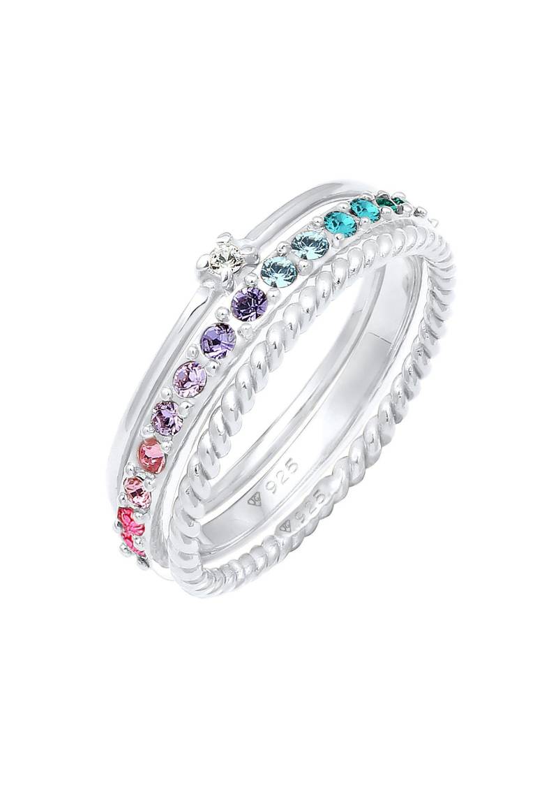 Ring 3er Set Regenbogen Kristalle Damen Silber 52mm von Elli