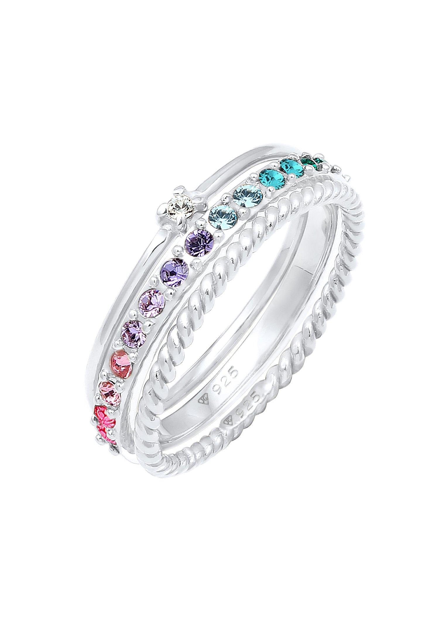 Ring 3er Set Regenbogen Kristalle Damen Silber 58mm von Elli