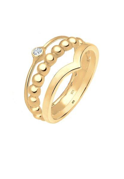 Ring 3er Set Solitär Kristall Damen Gold 56mm von Elli