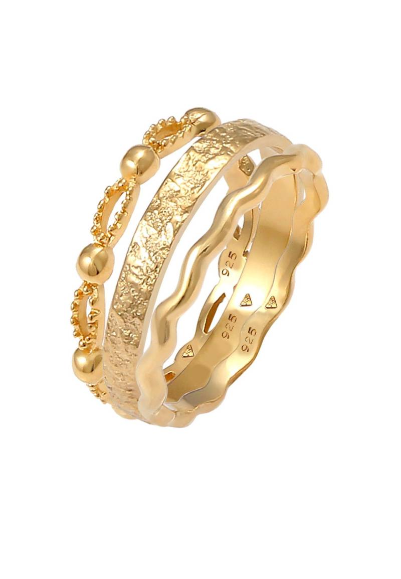 Ring 3er Set Wellen Kugel Bandring Damen Gold 52mm von Elli