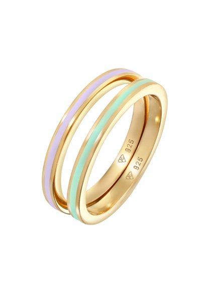 Ring Bandring Basic Emaille 2er Set Damen Gold 58mm von Elli