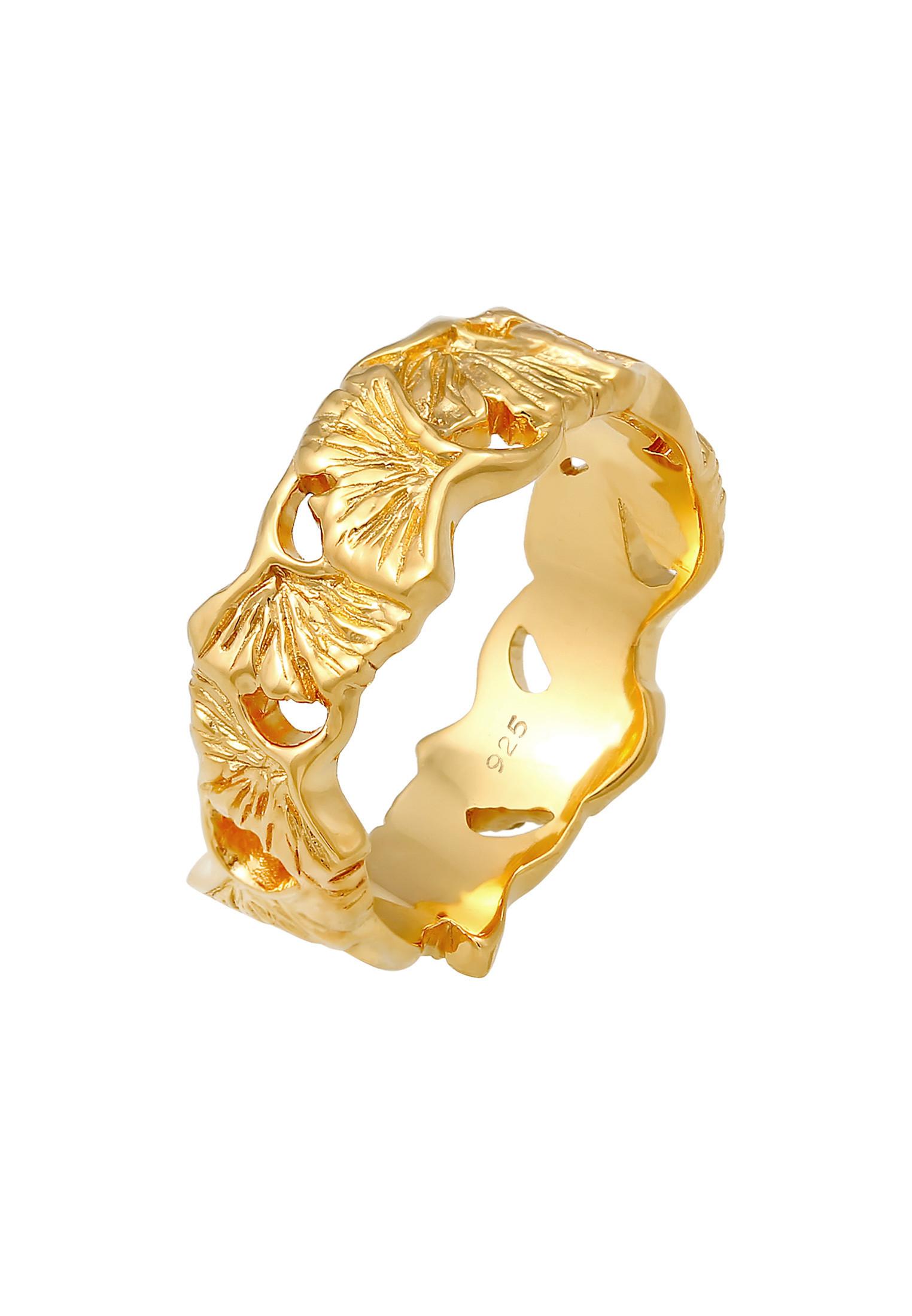 Ring Bandring Ginkgo Blatt Damen Gold 52mm von Elli