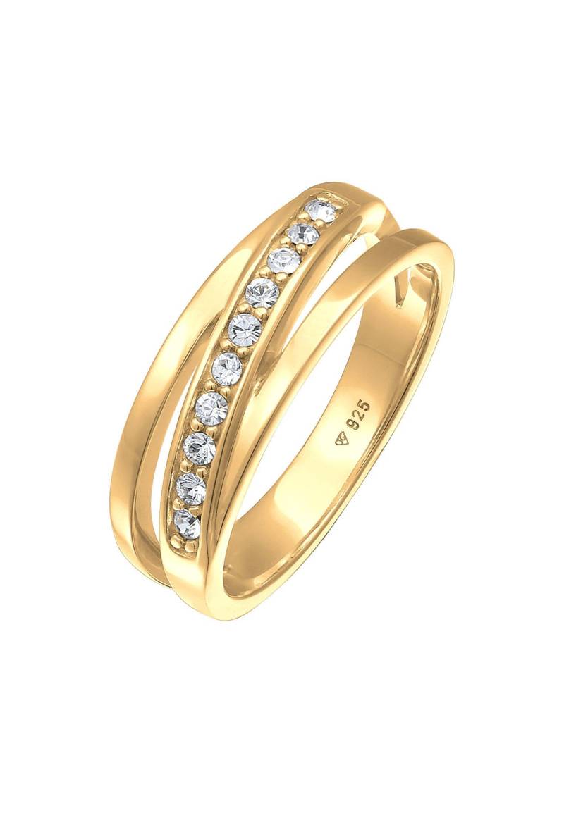 Ring Bandring Wickelring Kristalle 925 Silber Damen Gold 52mm von Elli