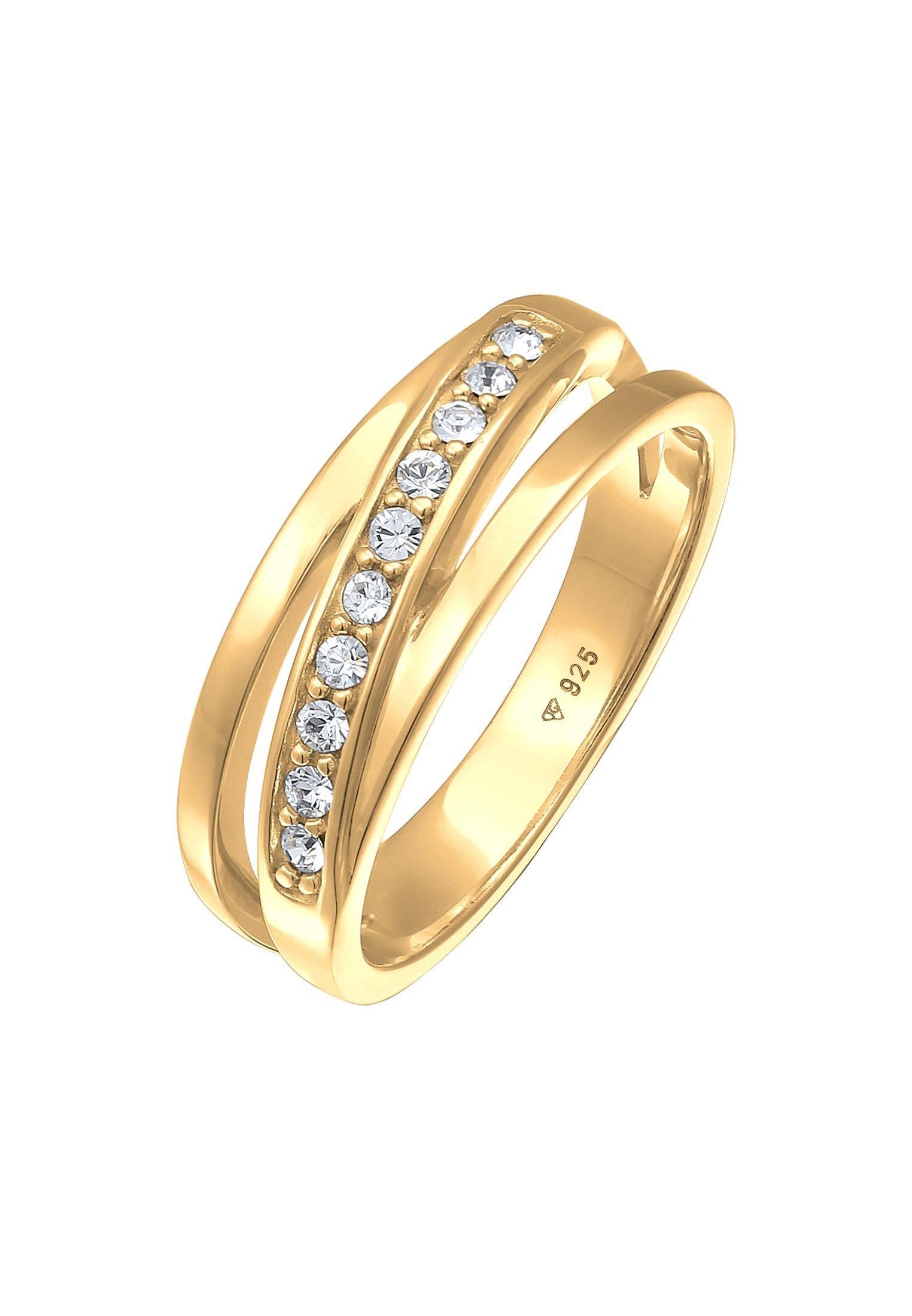 Ring Bandring Wickelring Kristalle 925 Silber Damen Gold 54mm von Elli