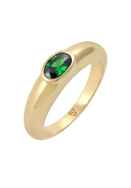 Ring Bandring Zirkonia Oval Solitär 925 Sterling Silber Damen Gold 54mm von Elli