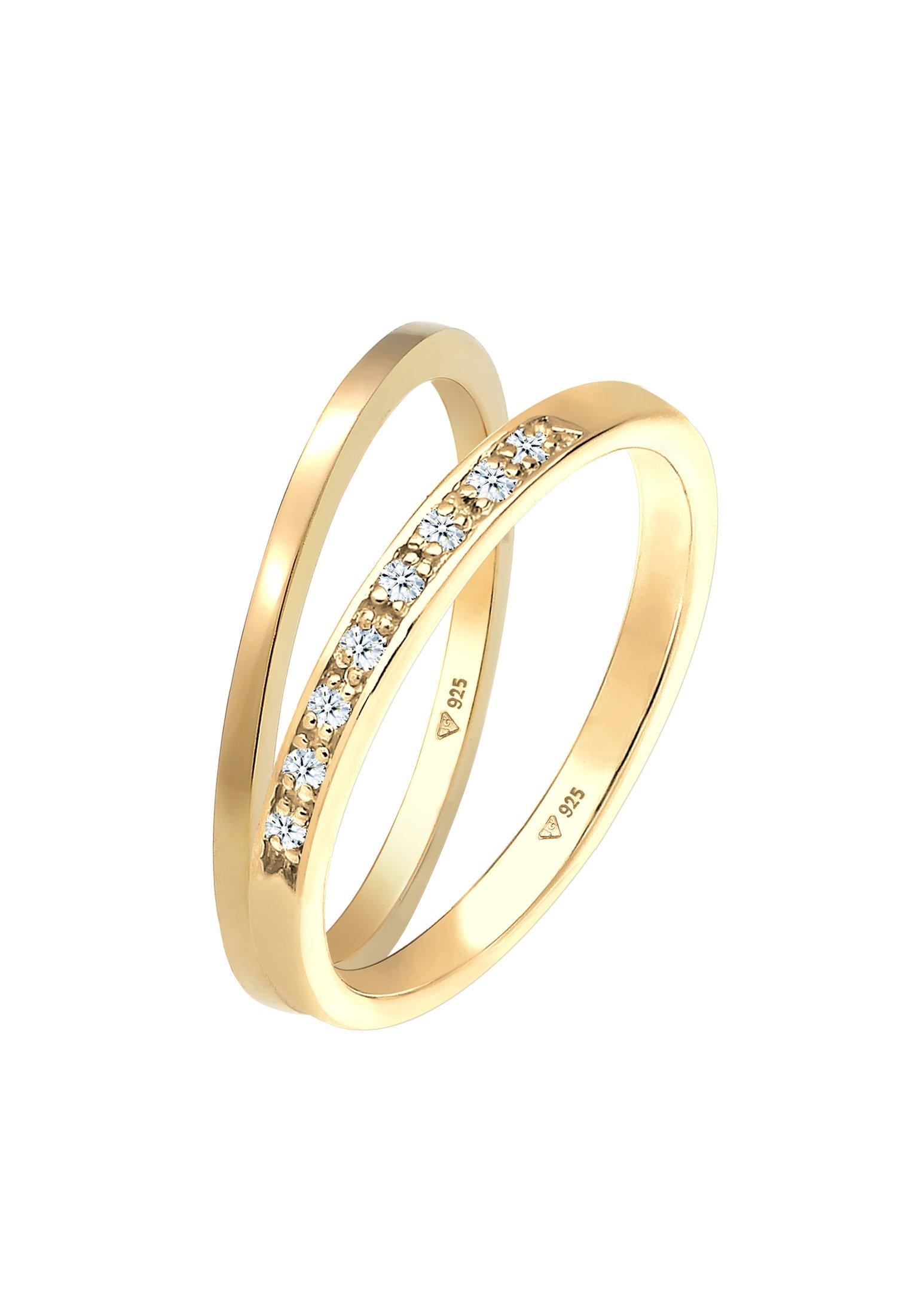 Ring Basic Memoire Diamant (0.04 Ct) 2er Set 925 Silber Damen Gold 52mm von Elli