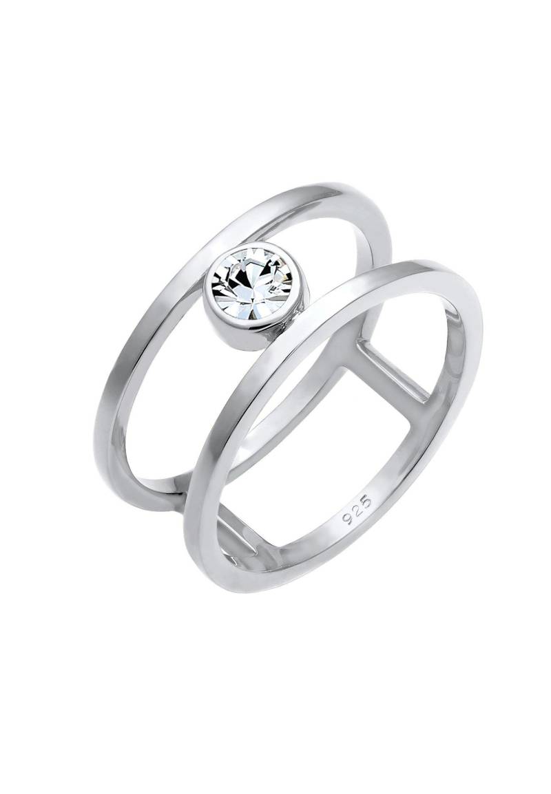 Ring Doppelring Solitär Kristalle 925 Silber Damen Silber 58mm von Elli