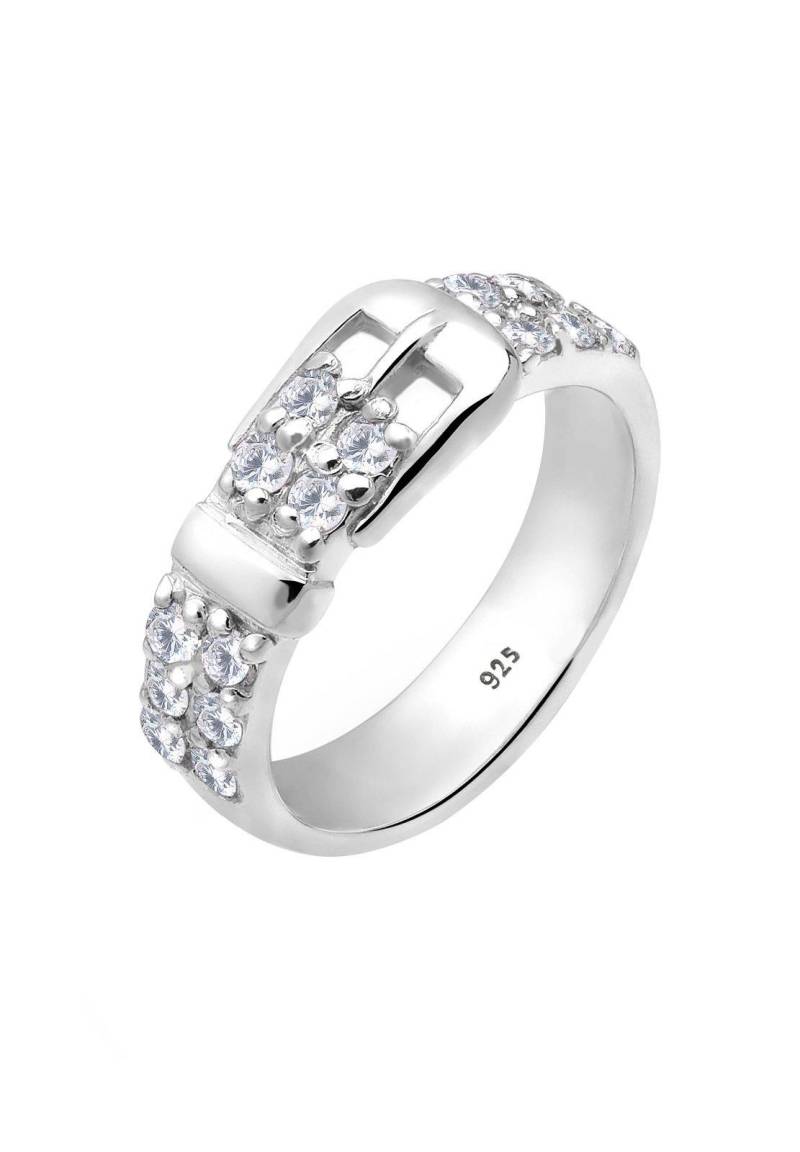 Ring Gürtel Motiv Verspielt Mit Zirkonia Kristallen Damen Weiss 54mm von Elli