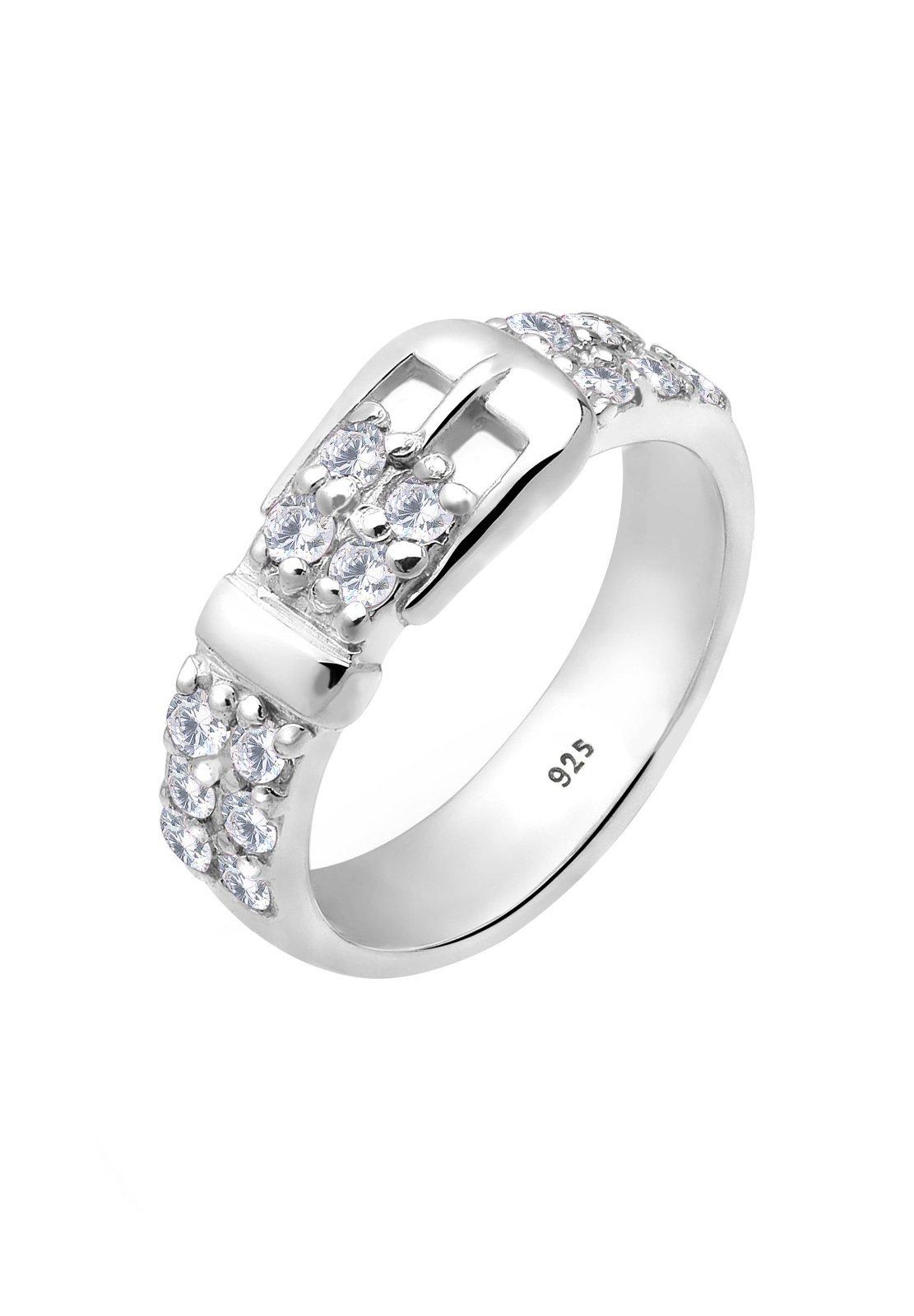 Ring Gürtel Motiv Verspielt Mit Zirkonia Kristallen Damen Weiss 64mm von Elli