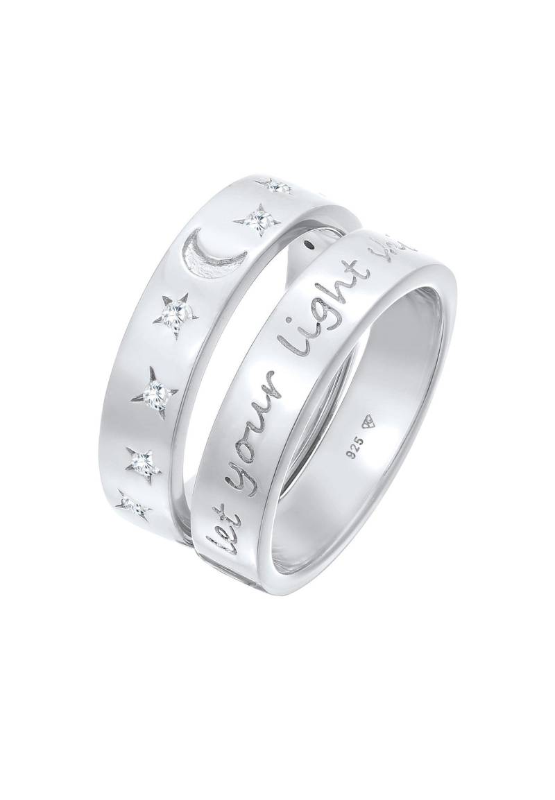 Ring Mond Stern - Let Your Light Shine 925 Silber Damen Silber 52mm von Elli