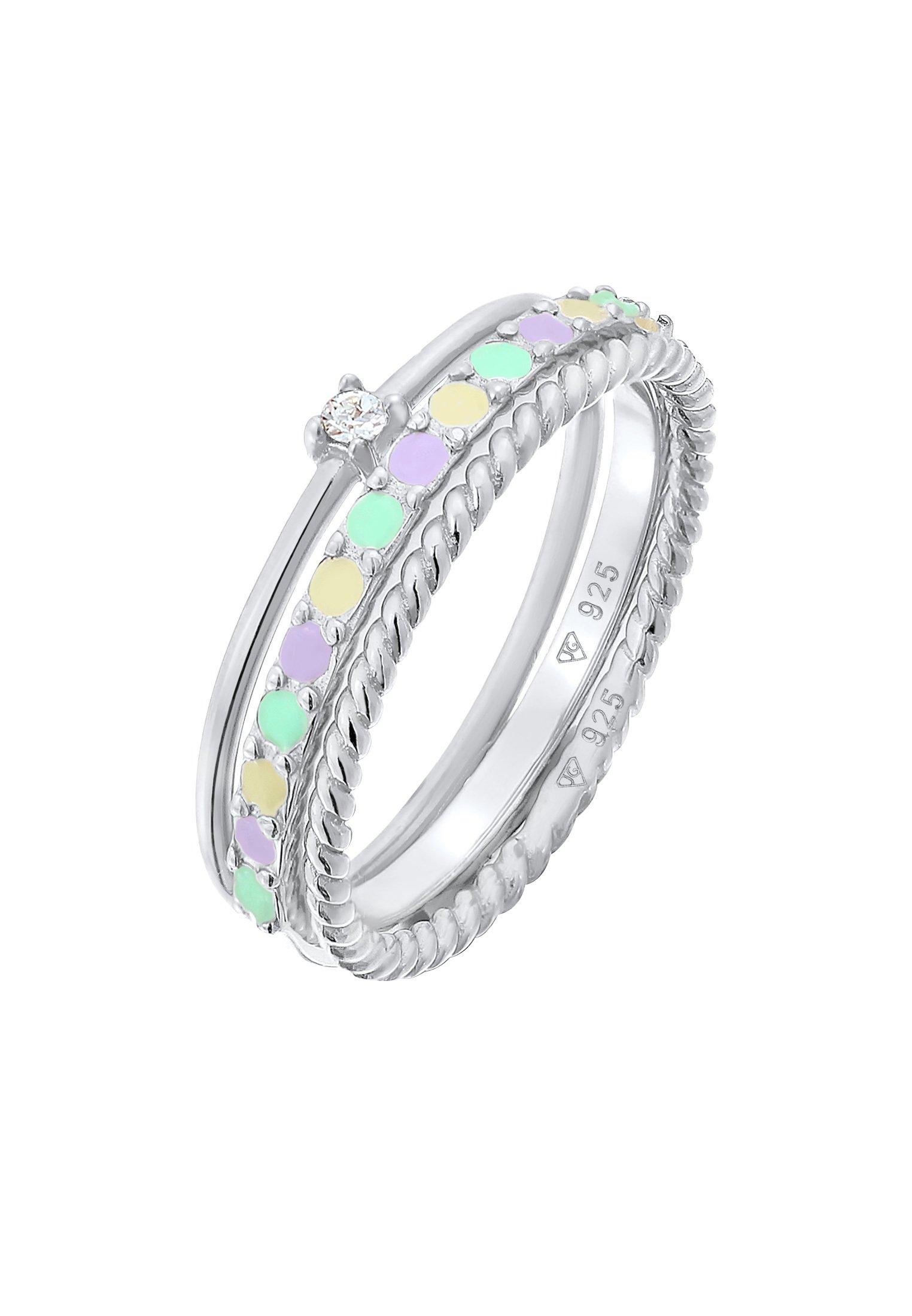 Ring Multi-color Emaille Kristall 3er Set Damen Silber 52mm von Elli