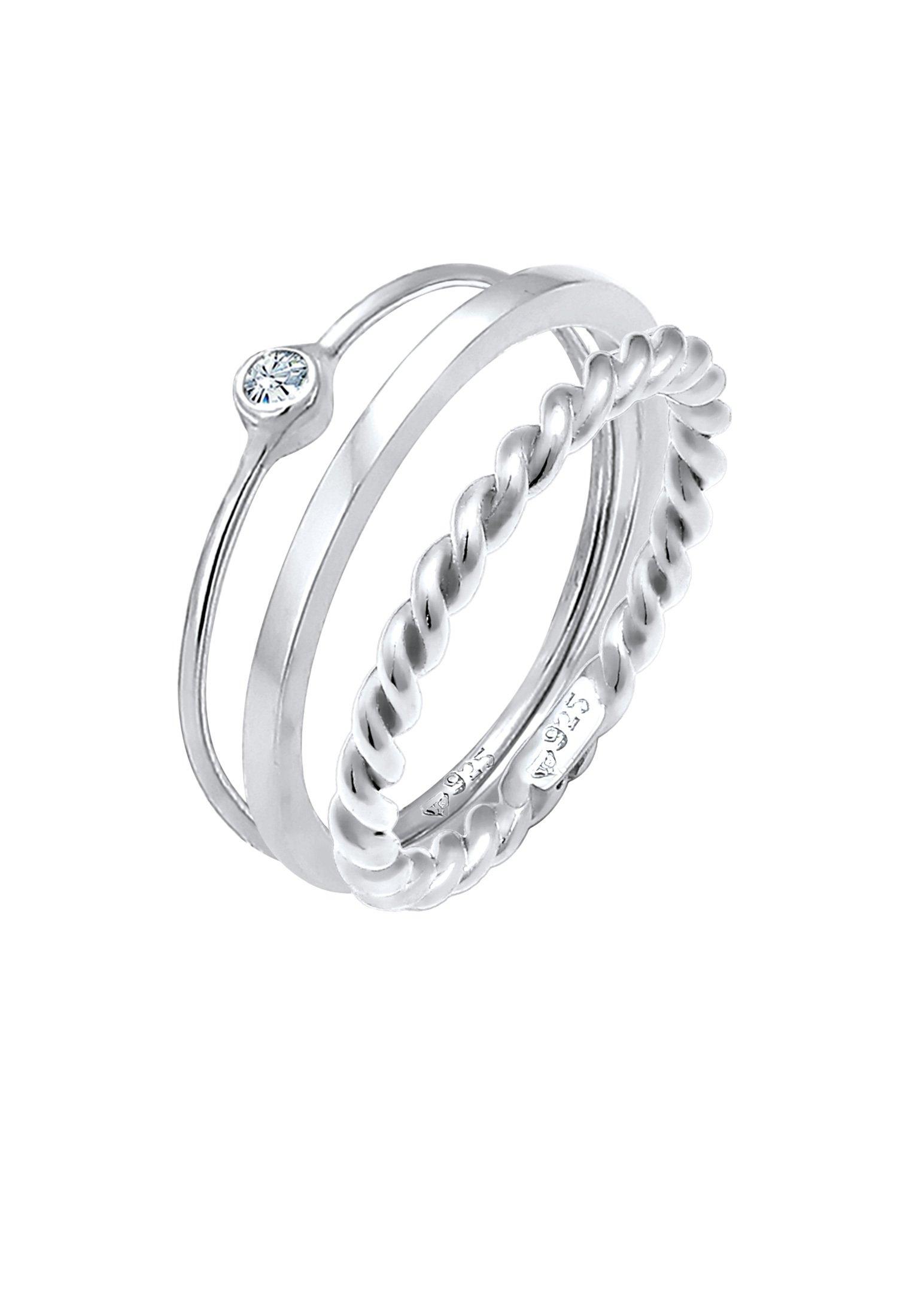 Ring Set Trend Solitär Kristalle Damen Silber 54mm von Elli