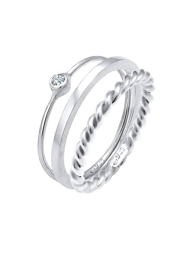 Ring Set Trend Solitär Kristalle Damen Silber 58mm von Elli