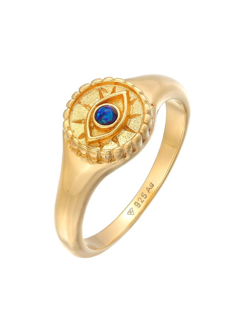 Ring Siegelring Evil Eye Blue Synthetischer Opal 925 Silber Damen Gold 52mm von Elli