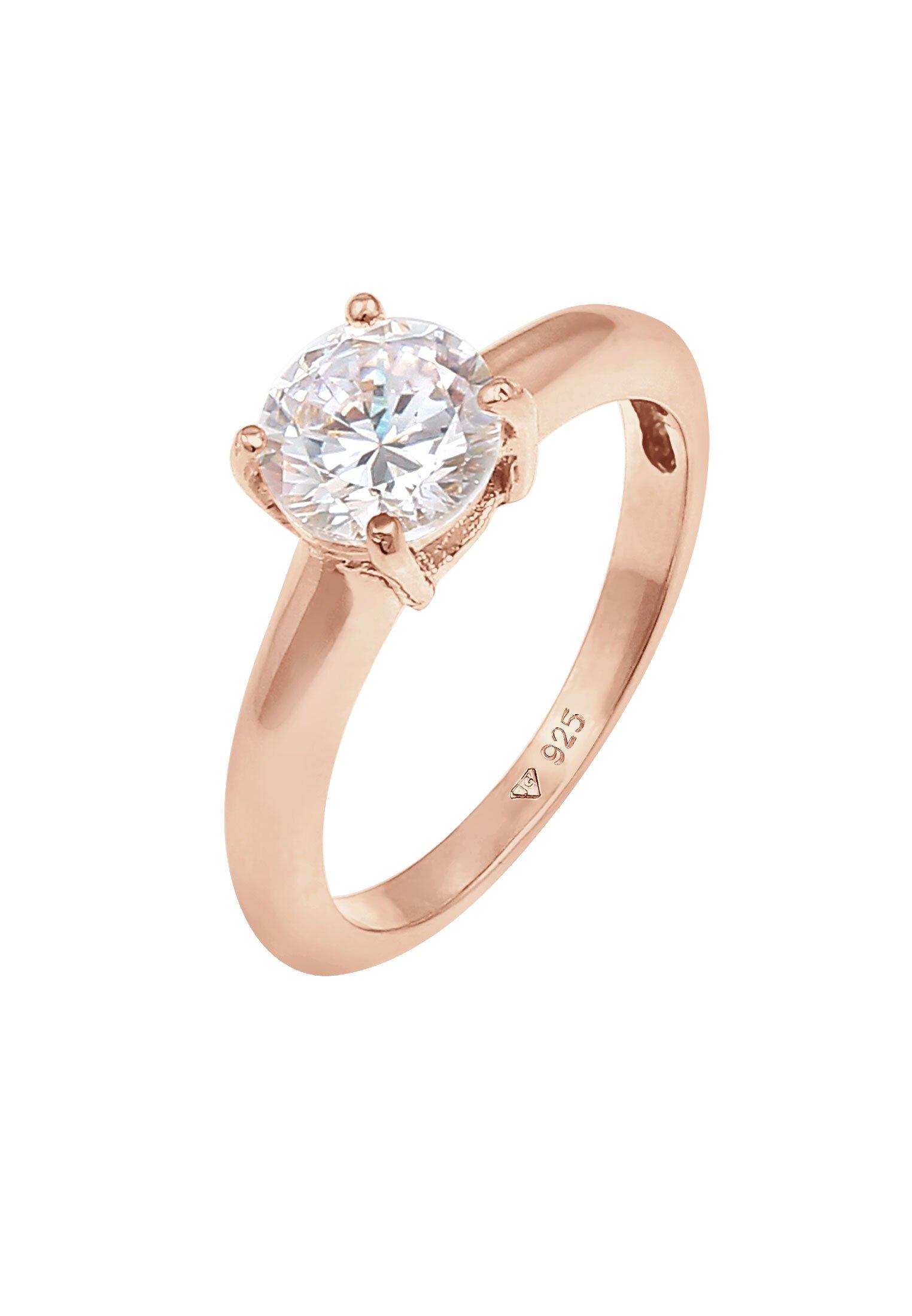 Ring Solitär Klassisch Mit Zirkonia Damen Goldrosa 52mm von Elli