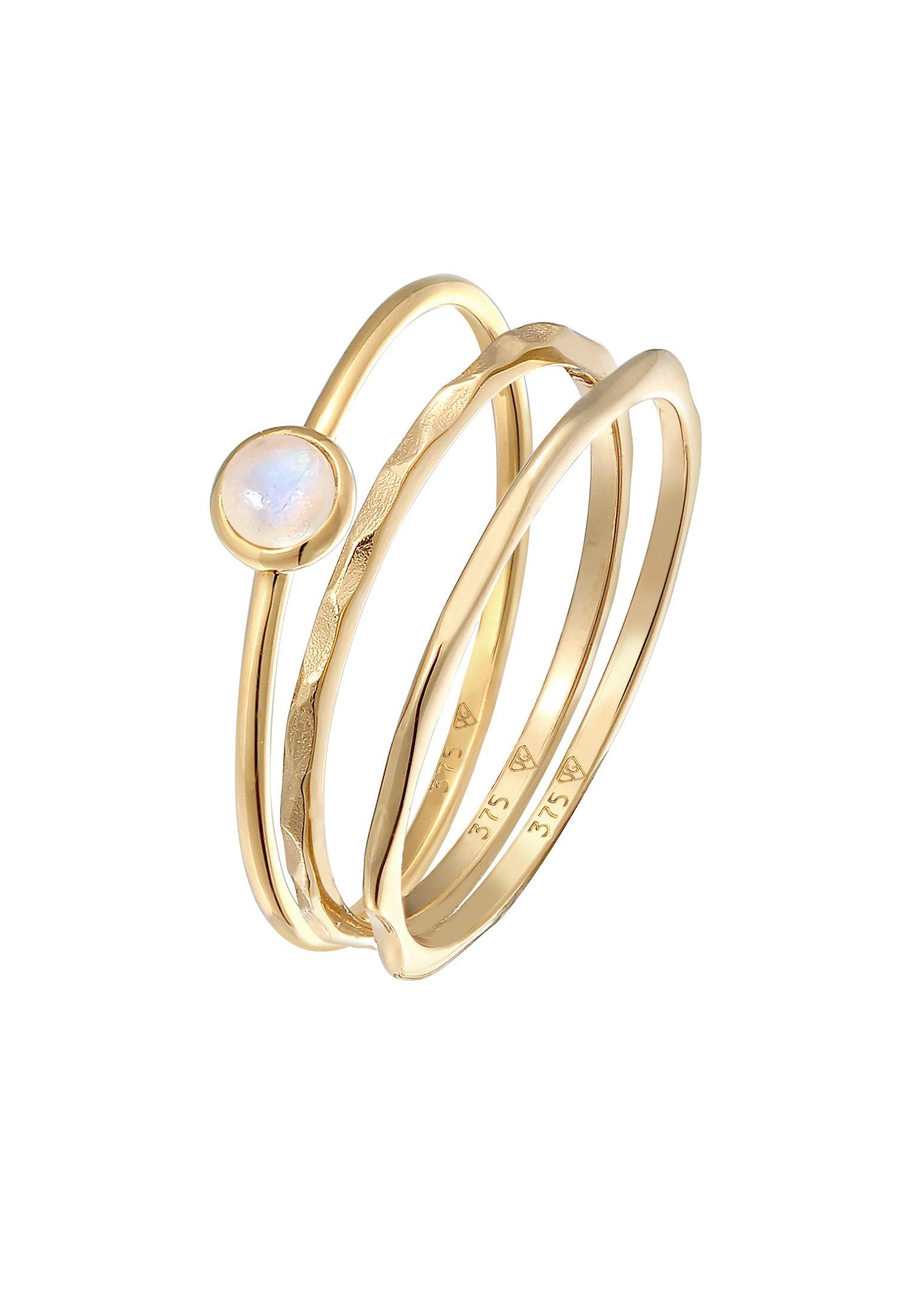 Ring Solitär Mondstein 3er Ring Set 375 Gelbgold Damen Gold 52mm von Elli