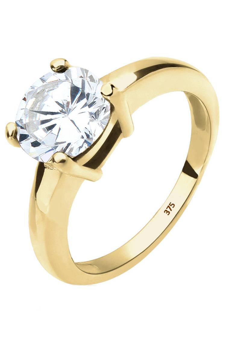 Ring Solitärring Zirkonia 375 Gelbgold Geschenkidee Damen Weiss 52mm von Elli