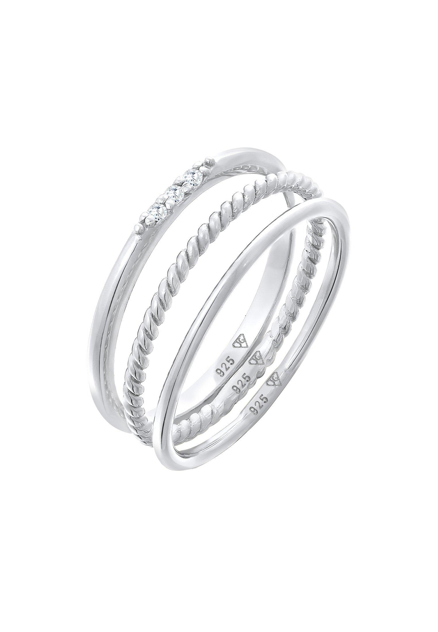 Ring Stapelringe Zirkonia Basic 3er Set Damen Silber 54mm von Elli