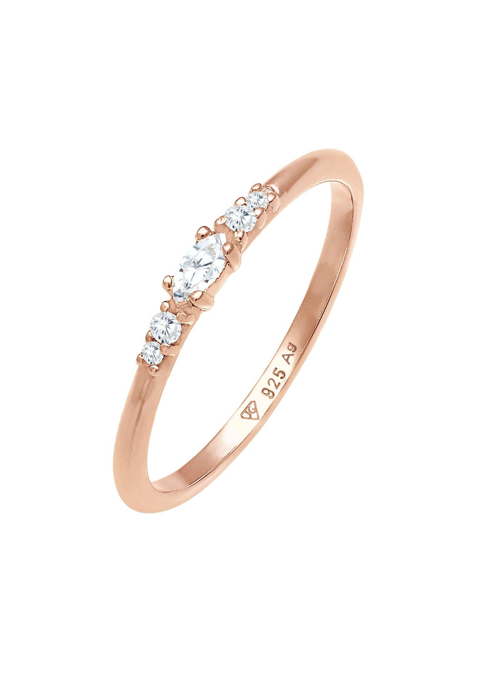 Ring Verlobung Zirkonia Marquise Damen Goldrosa 52mm von Elli