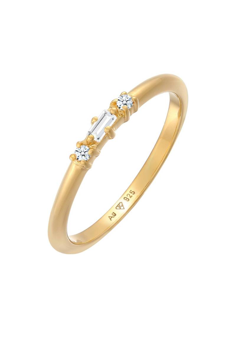 Ring Verlobungsring Diamant (0.03 Ct.) Rechteck 925 Silber Damen Gold 52mm von Elli