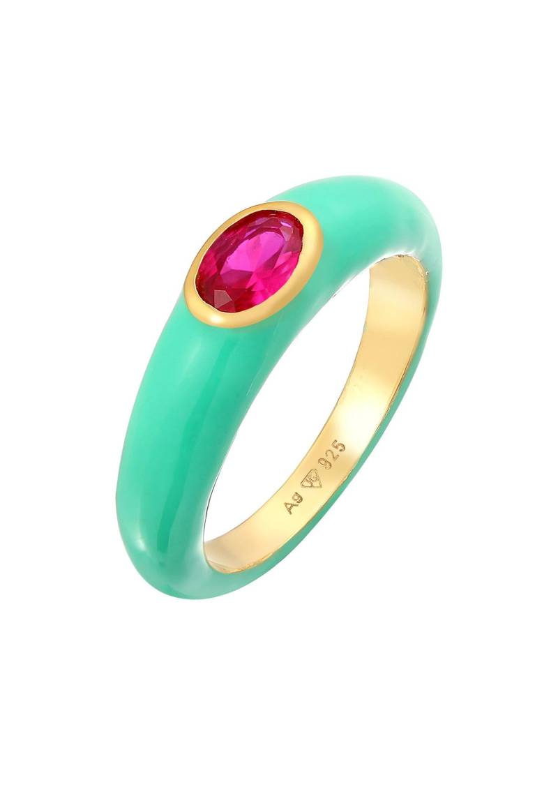 Ring Zirkonia Oval Solitär Emaille Bunt Damen Türkisblau 54mm von Elli