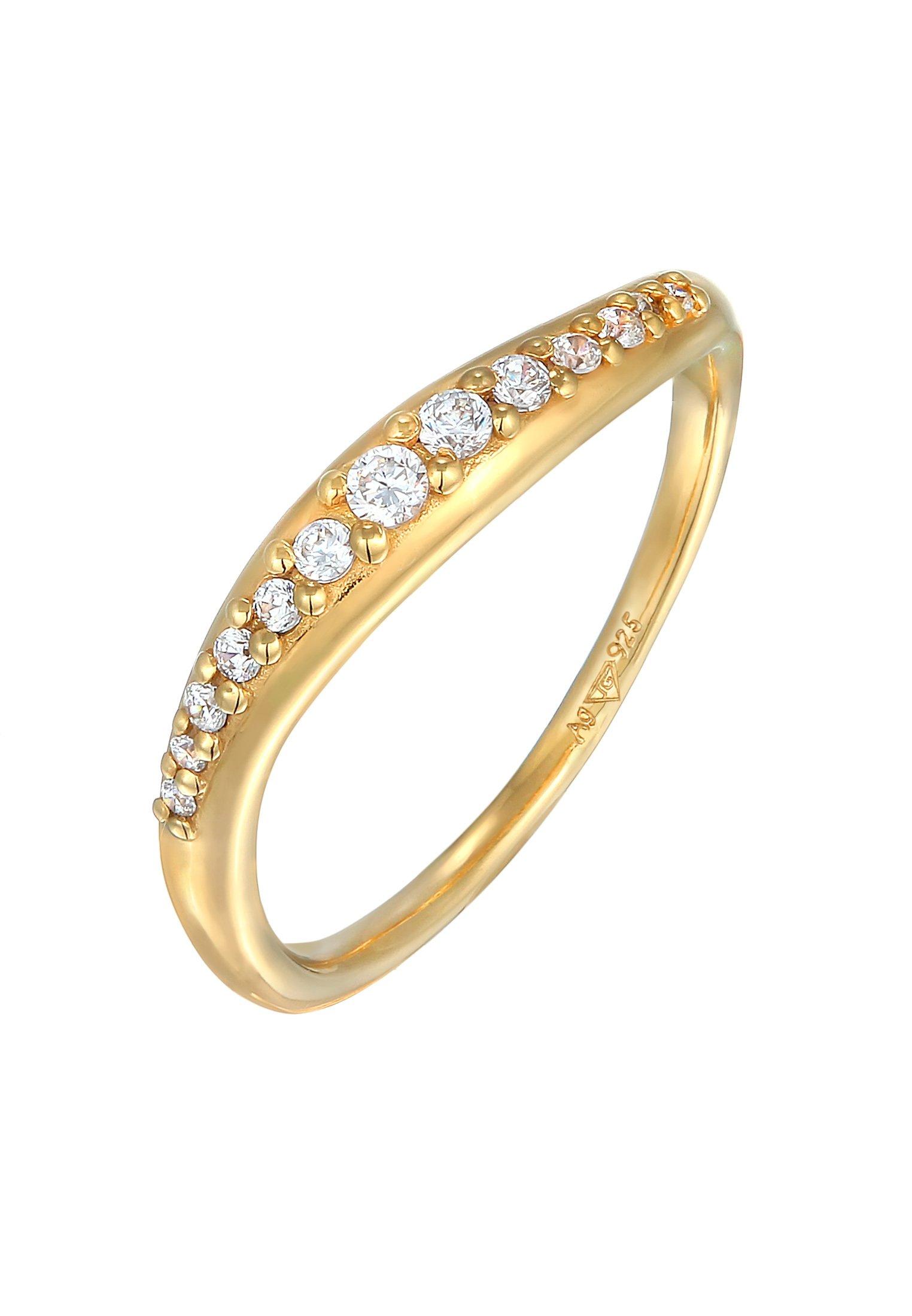 Ring Zirkonia Schwungvolles Design 925 Sterling Silber Damen Gold 52mm von Elli