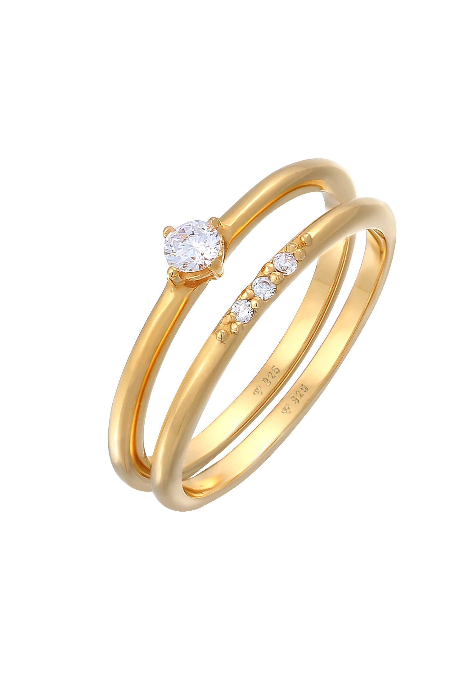 Ring Zirkonia Solitär Trend Set 925 Silber Damen Gold 54mm von Elli